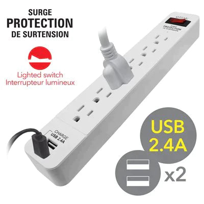 POWER STRIP 6 OUTLET 2 USB 1.5ft