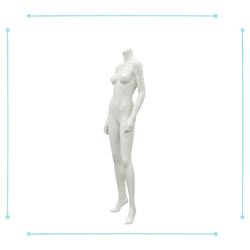 Female mannequin headless, with Arms by the side and legs open