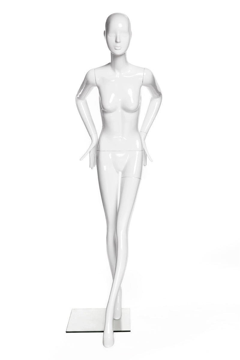 Female Abstract Head Mannequins - Elegant standing pose with straight legs