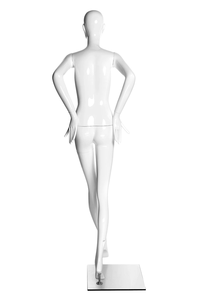 Female Abstract Head Mannequins - Elegant standing pose with straight legs