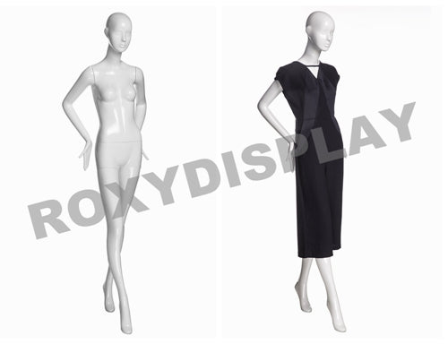 Female Abstract Head Mannequins - Elegant standing pose with straight legs