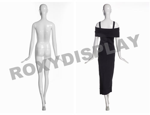 Female Abstract Head Mannequins - Elegant standing pose with straight legs