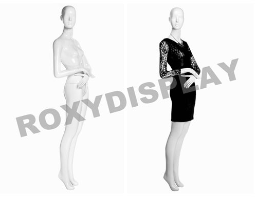 Female Abstract Head Mannequins - Elegant standing pose with straight legs