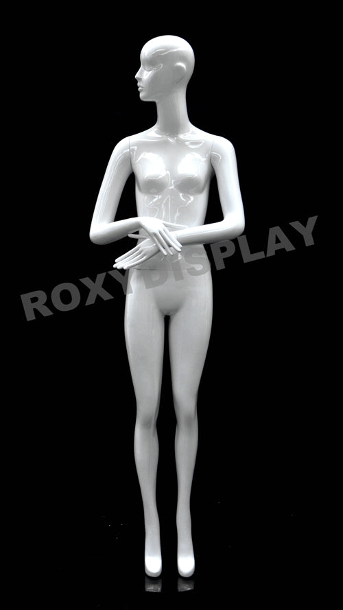 Female Abstract Head Mannequins - Elegant standing pose with straight legs