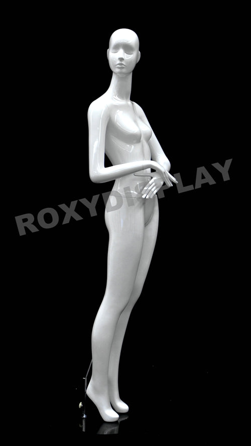 Female Abstract Head Mannequins - Elegant standing pose with straight legs