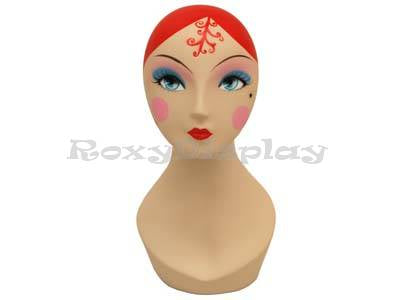 Red hair with flower on front head - Female mannequin head