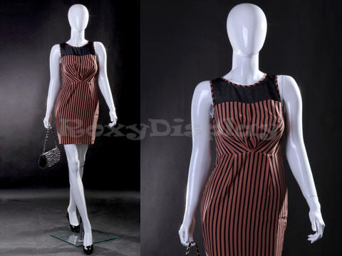 Egg Head Female Mannequin Walking and head looking straight forward - Runway catwalk style