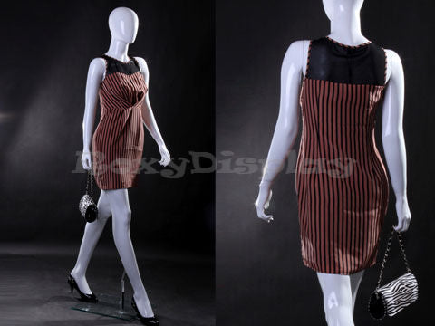 Egg Head Female Mannequin Walking and head looking straight forward - Runway catwalk style