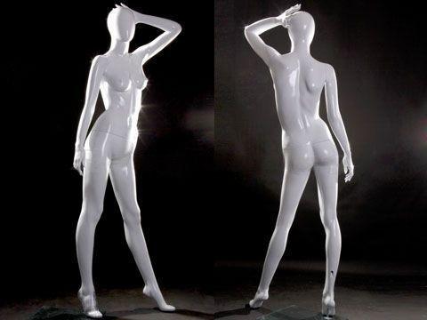 Egg Head Female Mannequin - Standing pose with 1 hand holding on her head