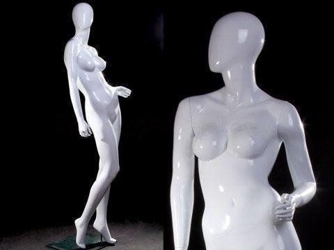 Egg Head Female Mannequin - Standing pose with one lower arm raising up to hip, and head turn to the right