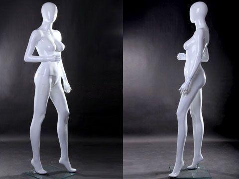 Egg Head Female Mannequin - Walking pose with one lower arm raising up to waist