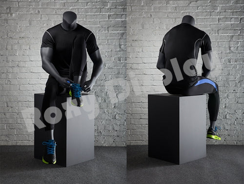 Eye Catching Sitting Male Headless Mannequin - Athletic Style - Shoe-tying Pose