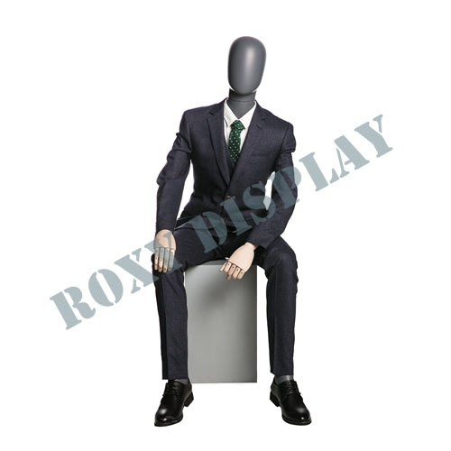 EGGHEAD MALE FULLBODY MATTE GREY WITH WOODEN ARMS - SITTING POSITION