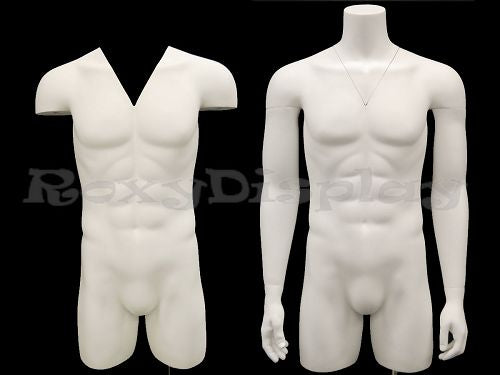 Male Mannequin Torso With nice body figure and arms - Removable neck and Arms - Fiberglass material - Steel base included