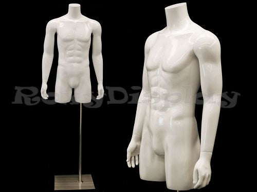 Male Mannequin Torso with nice body figure and arms - Fiberglass material - Steel base included