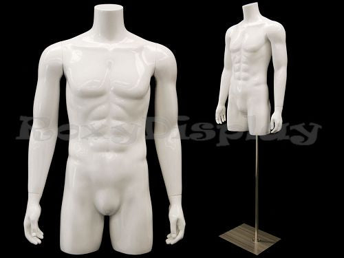 Male Mannequin Torso with nice body figure and arms - Fiberglass material - Steel base included